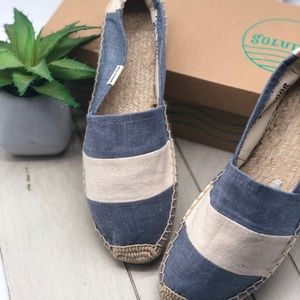 **SOLD Soludos Denim and Beige Striped Espadrilles